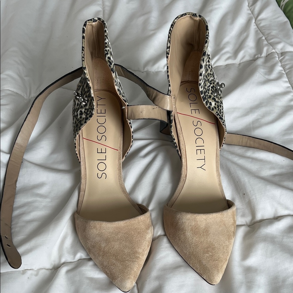 Sole Society Beige and Animal Print Heels